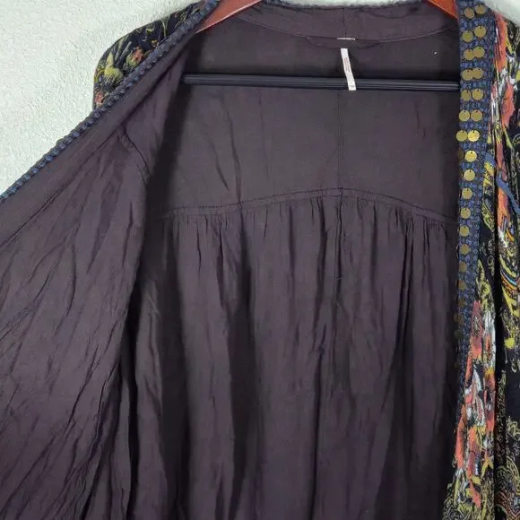 Free People Women's Jaipur Kimono Floral Embroidered Cardigan One Size Relaxed - Picture 5 of 12